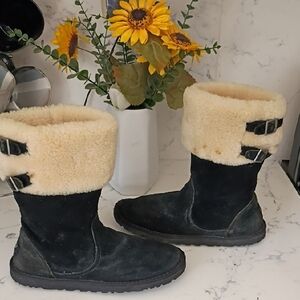 UGG Black and Cream Shearling Boots